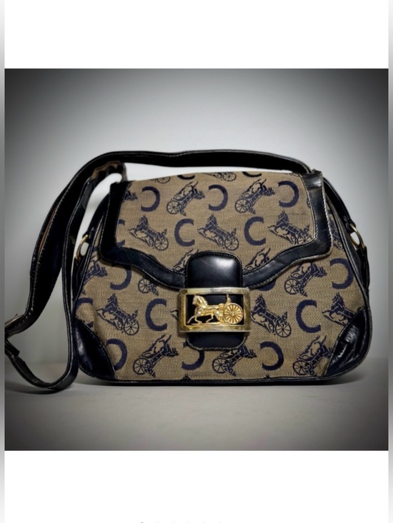 Celine Vintage Canvas Leather Crossbody Bag Purse